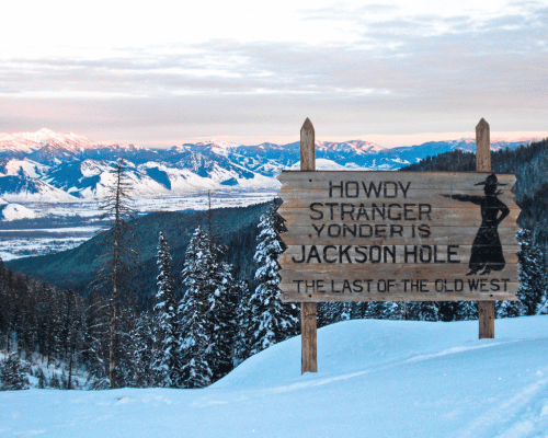 Jackson Hole sign in winter