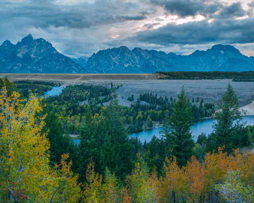 majestic tetons at sunset on a cloudy day